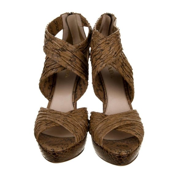 PRADA Brown Snakeskin Open-Toe Crossover Sandals Retail $1095 Size 9.5 - Picture 2 of 5